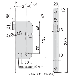 SERRURE D 10 BEC-DE-CANE D 12 VACHETTE